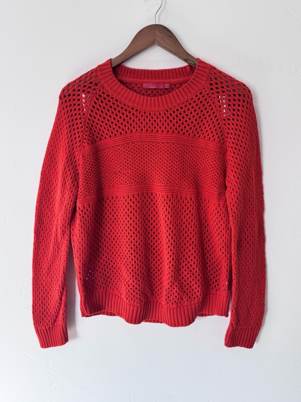 PrAna Sweater Orange Open Weave Knit Pullover Stretch Sweater Organic Sz. Small